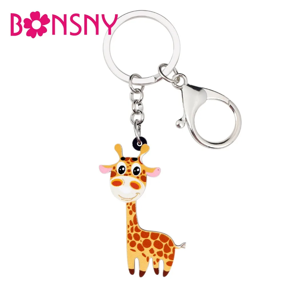 

Брелок для ключей Bonsny, акриловый брелок с милым улыбкой, жирафом, кольцо в аниме, ювелирное изделие для женщин, девушек, подростков, подарок для сумочки, автомобиля