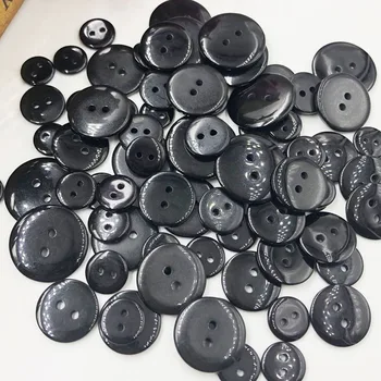 

50pcs 11/13/15/18/20/22mm Black Color Overcoat Plastic Button 2 holes Craft Sewing PT263