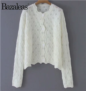 Bazaleas Франция шикарные сетки женский свитер винтажный с зубчатыми деталями Kintted Carfigans элегантный повседневный Прямая - Цвет: C56 white 1321