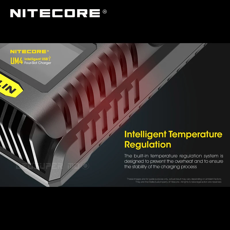 Интеллектуальное зарядное устройство Nitecore UM4 с четырьмя слотами USB совместимое