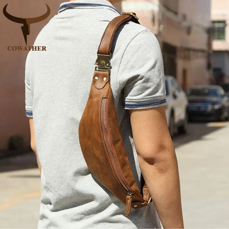 COWATHER Высокое качество Топ Корова Натуральная кожа сумки через плечо дизайн винтажные мужские нагрудные сумки M8171