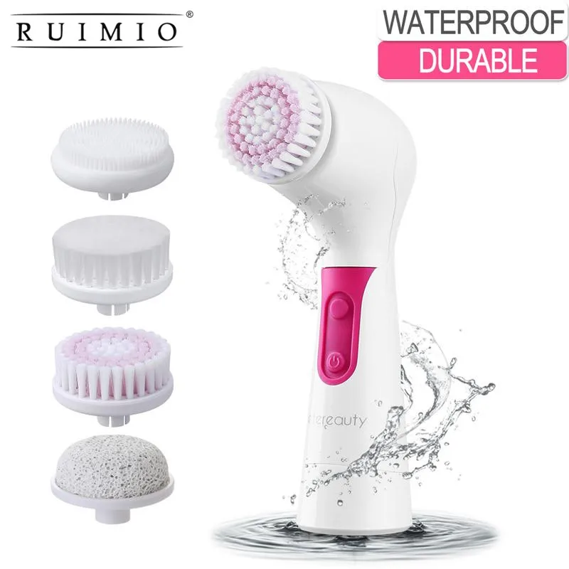Women 4 in 1 Waterproof Electric Facial Body Cleansing Brush with 4 Brush Heads for Removing