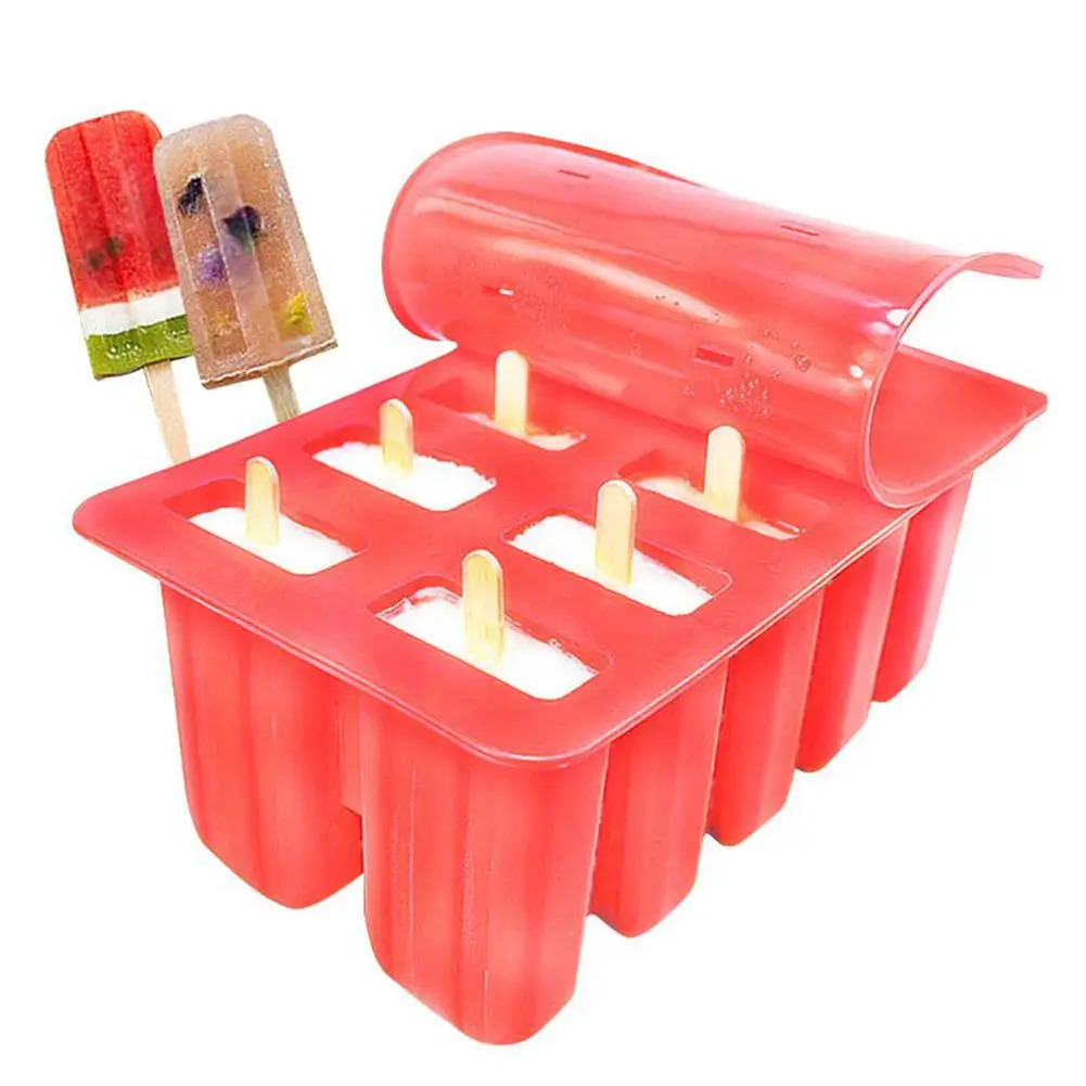 

45# New Household 10 Grids Ice Cream Tub Popsicle Maker Tray Food Grade Silicone Fridge Popsicle Shaping Mold Kitchen Supplies