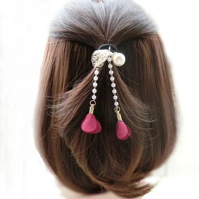 

1PC Fashion Headband Flower Ribbon Hair Accessories for Women Girl Elastic Bands Pearls Gold Leaf Hairband Rubber Tie Gum Ropes