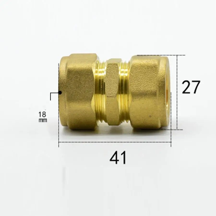 Fit Tube OD 18mm Brass Compression Fitting Union Straight Connector