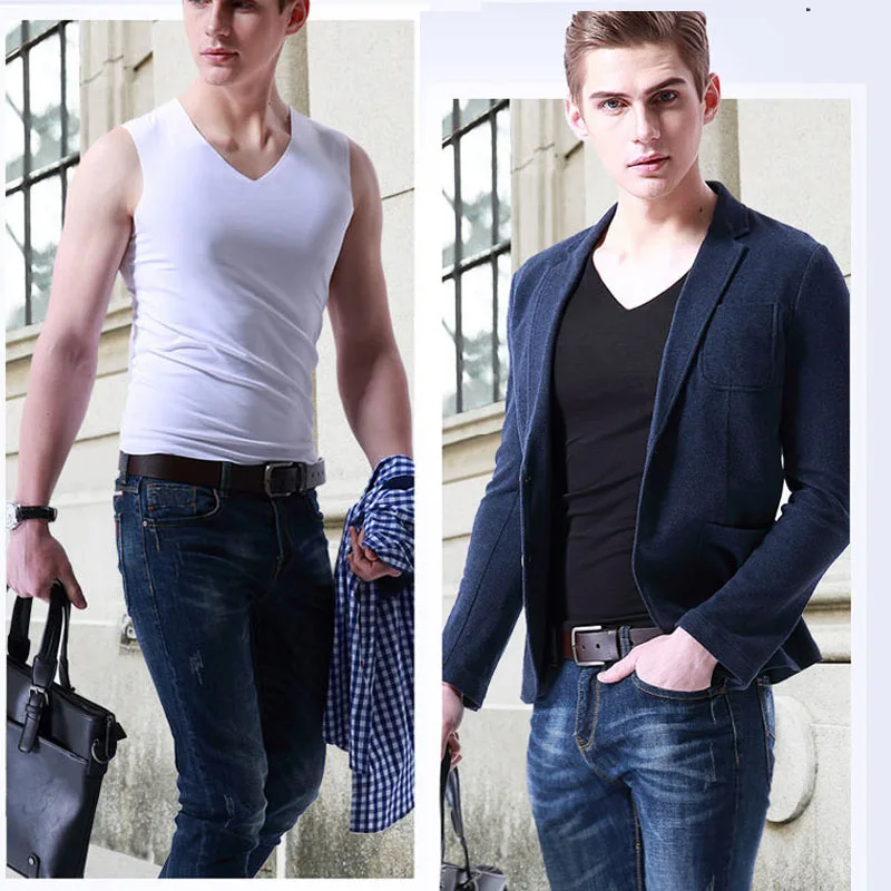

High quality! Men's modal Solid color underwear clothing close-fitting vest high elasticity undershirt ropa interior hombre