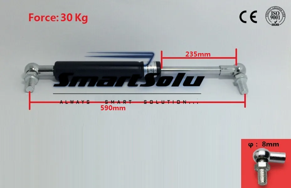 

Free Shipping 590mm X 235mm 30kg 66 Lbs Force 235mm Stroke M8 Thread Car Gas Spring Strut Rod 23.6