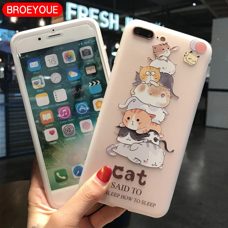 BROEYOUE Case For Samsung Galaxy S7 Edge S8 Plus Cover Soft TPU 3D Relief Cartoon Animal Cat Cases For Samsung Galaxy S8 S7 Edge