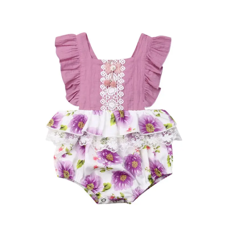 Для новорожденных милый комбинезон для маленьких девочек Модный цветочный кружевной комбинезон с оборками одежда для малышей