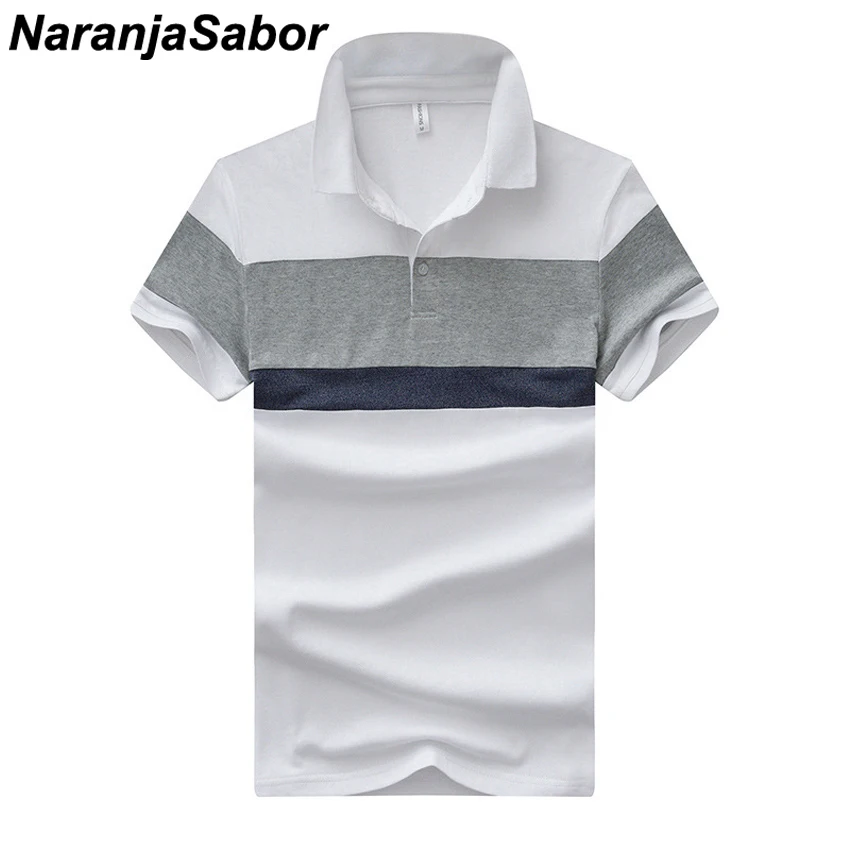 NaranjaSabor, полосатые мужские Поло, новые летние хлопковые рубашки поло с коротким рукавом, повседневные мужские модные рубашки поло с отложным воротником для мальчиков 4XL