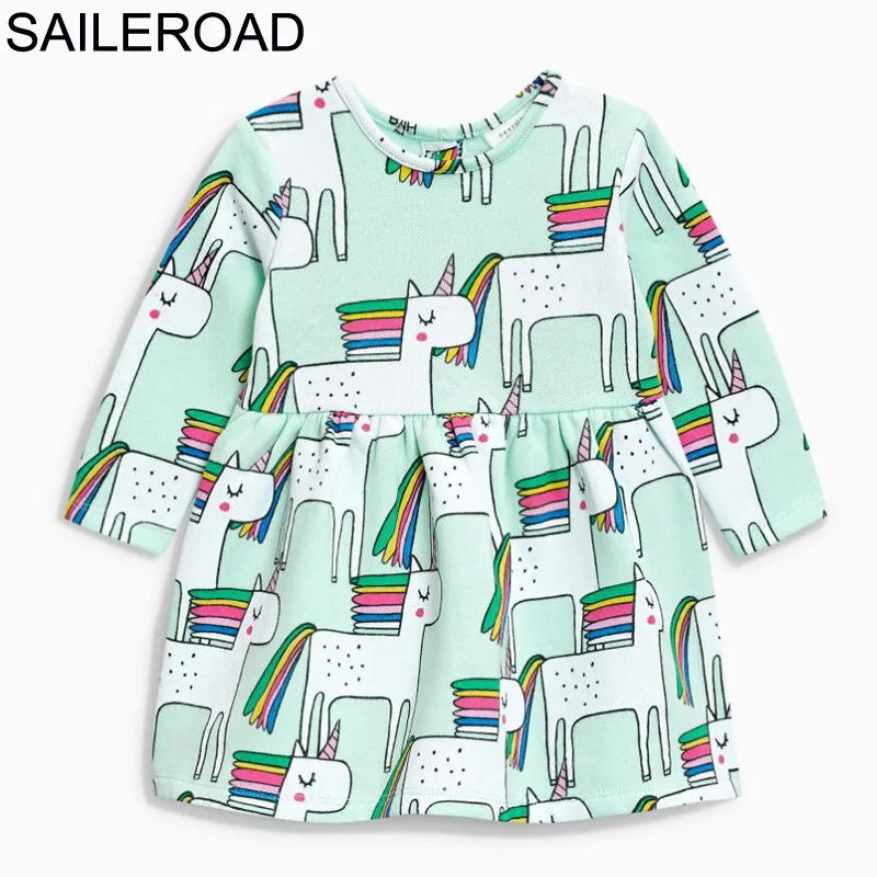 SAILEROAD/осеннее платье с единорогом для девочек, платье для девочек с длинными рукавами, модные детские праздничные платья, одежда для детей