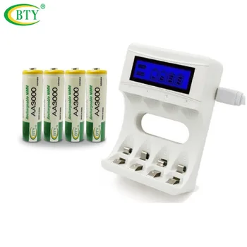 

BTY Rechargeable Battery AA 3000 mAh NI-MH 1.2V 2A With AA/AAA Charger LCD Display A4