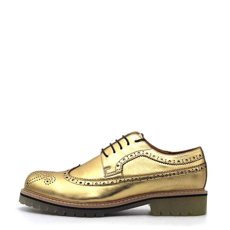 Genuino Plano Brogue Oxfords De Cuero Zapatos 2018 Moda Tallado Oro Hombres Para Tacón x5AIn70zq
