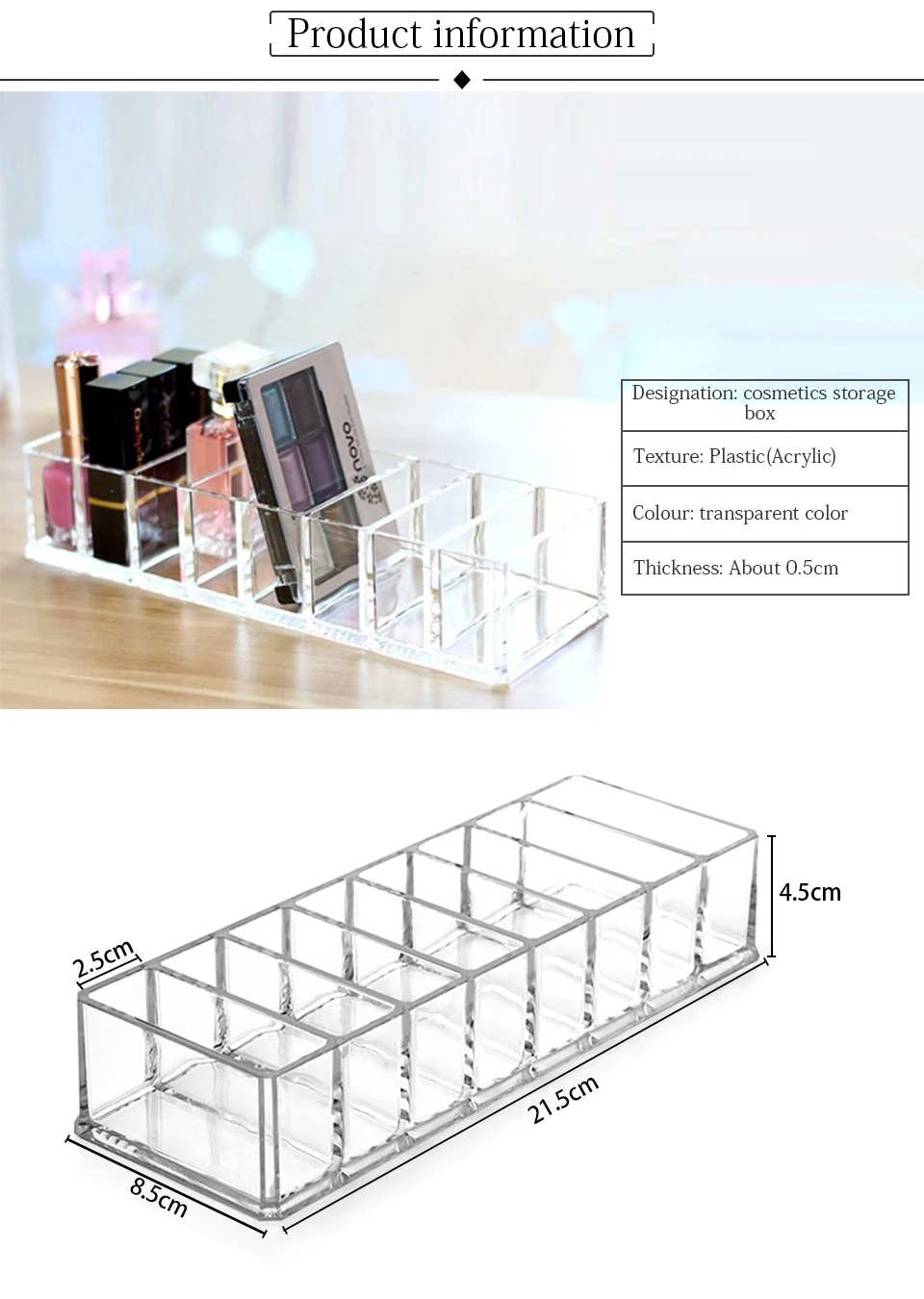 Transparent Clear Acrylic Makeup Organizer Storage Box Case Lipstick Cosmetic Jewelry Brushes Holder Plastic Make Up Organizers _02