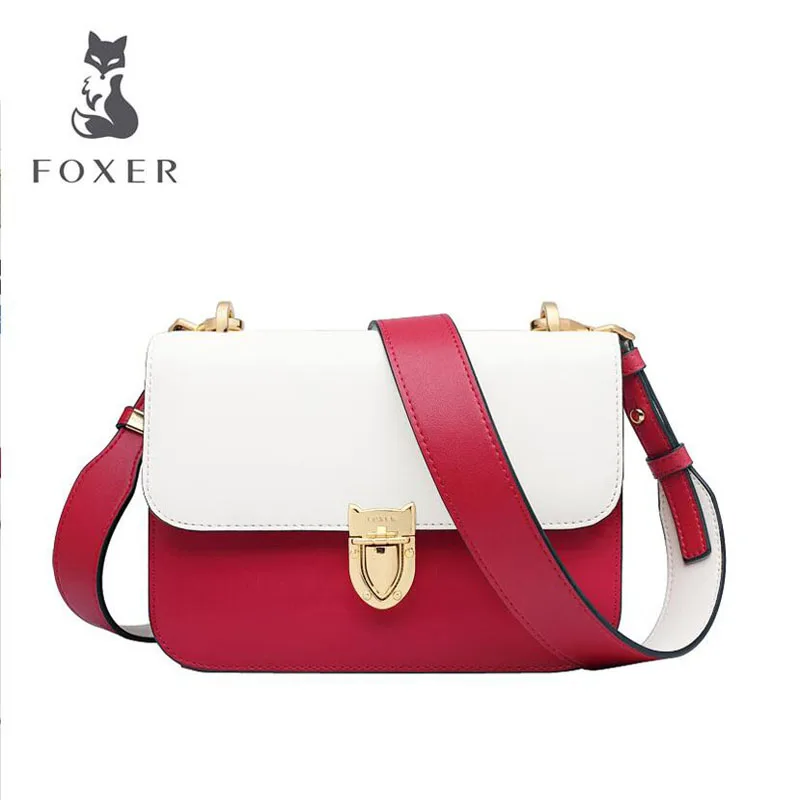 

FOXER high quality Messenger bag female 2019 new fashion contrast color wide shoulder strap simple wild shoulder small square ba