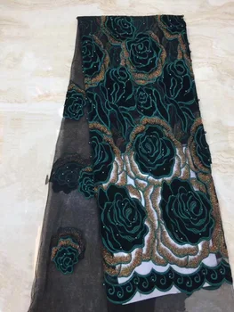 

Velvet Lace Fabric With Rose Flowers Beaded High Quality African Women Lace Fabric High Quality African Nigerian Velvet Net Lace