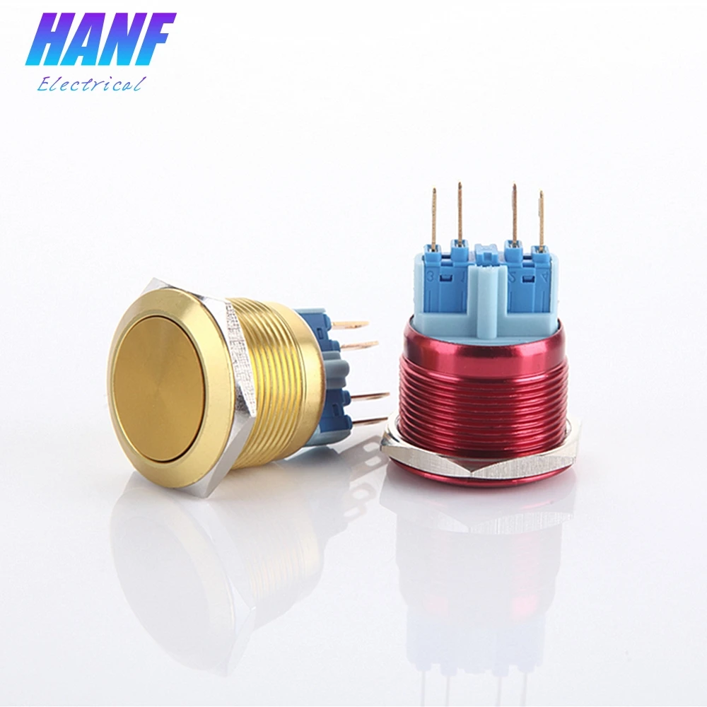 

1pcs 22mm 1NONC Multicolour Flat Head Momentary Metal Push Button Switch Pin 4 Terminals Waterproof