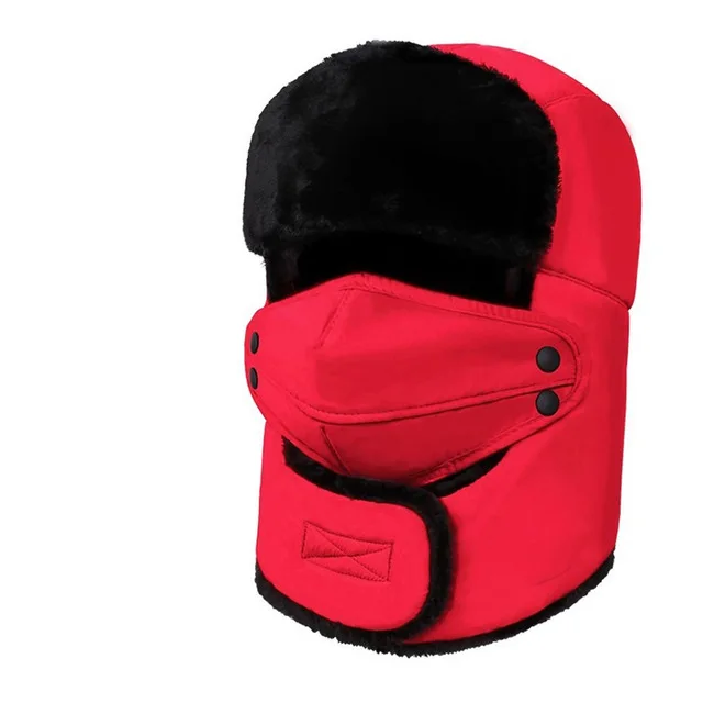 Winter Bomber Hats Men Women Fur Thickened Ear Flaps Winter Hat Earflap Caps Russian Balaclava Bomber Hats - Color: red