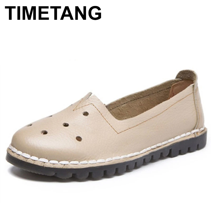 

TIMETANG New summer women shoes genuine leather vintage solid flat with loafers women flats brand designer women's flats C323