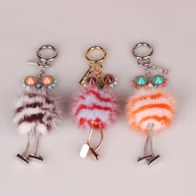 Женская Настоящая норковая сумка с монстром брелок-Шарм в полоску из нержавеющей стали металлический робот Страуса ключ кошелек сумочка брелок Роскошный кулон