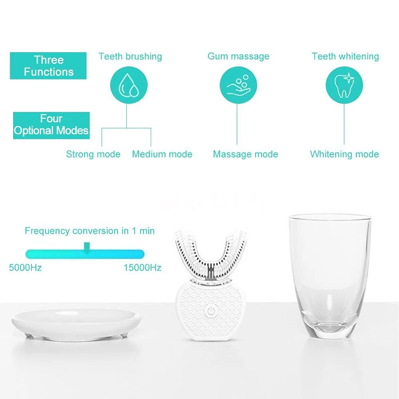 360 Degrees Intelligent Automatic Sonic Electric Toothbrush U Shape Silicone Tooth Brush USB Charging Tooth Whitening Blue Light 360 Degrees Intelligent Automatic Sonic Electric Toothbrush U Shape Silicone Tooth Brush USB Charging Tooth Whitening Blue Light