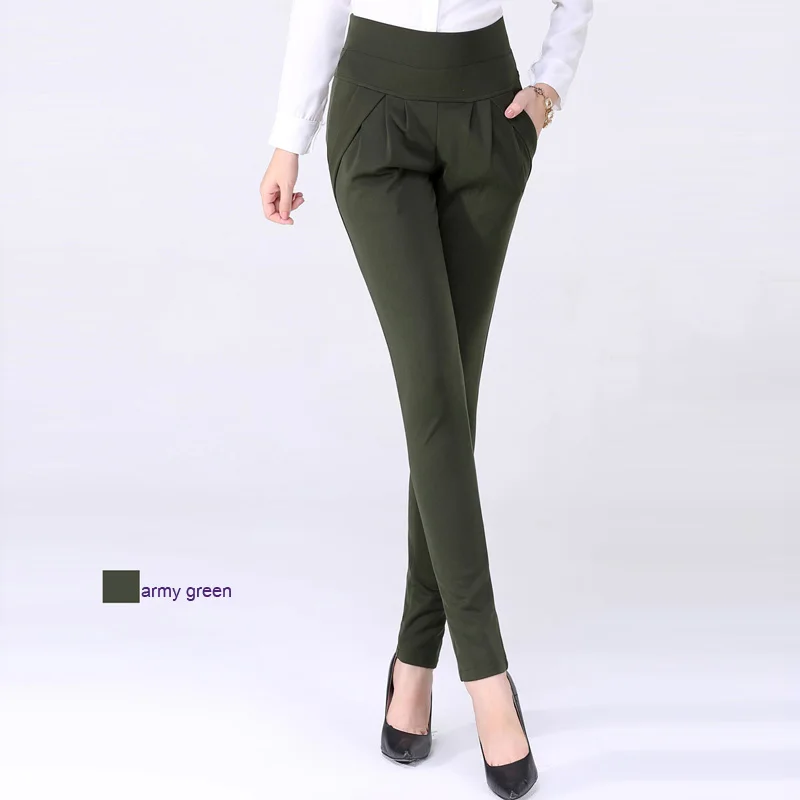 Женские брюки на лето и весну, модные длинные с карманами, плюс размер 4XL, женские свободные эластичные повседневные штаны-шаровары для работы - Цвет: army green