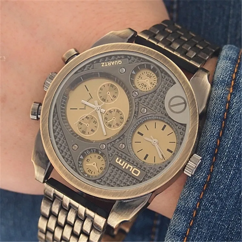 

OULM 9316 Fashion Stainless Steel Watches for Men Top Brand Design Dual Time Big Face Watch Relogio Masculino Original Grande
