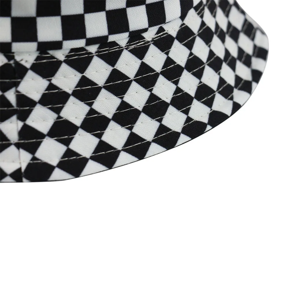 Bucket Hat Two-sided Harajuku Black White Lattice Fisherman Hat Ladies Leisure Sun Hat Male Street Tide Basin Cap Hip Hop Cap