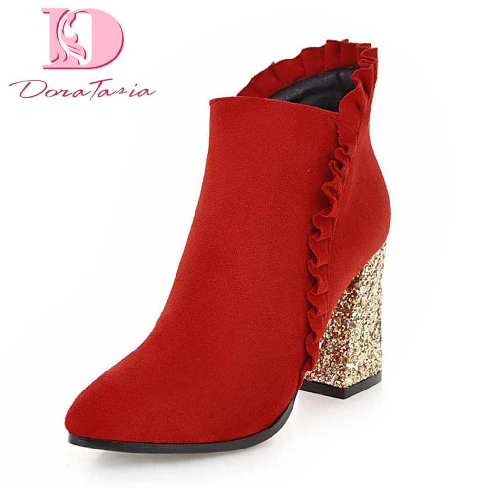 

Doratasia Large Size 33-43 Hot Sale Zip Up Add Plush Winter Boots Woman Thick Heels Ankle Boots Female Warm Shoes Woman