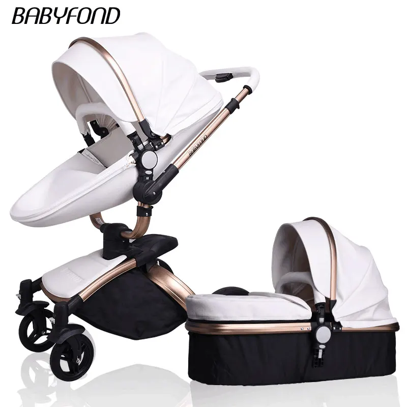 Babyfond 3 в 1 Роскошная детская коляска из искусственной кожи, двусторонняя детская коляска с поворотом на 360 градусов, детская коляска на колесиках, европейская детская коляска, бесплатный подарок - Цвет: white 2 in 1 B