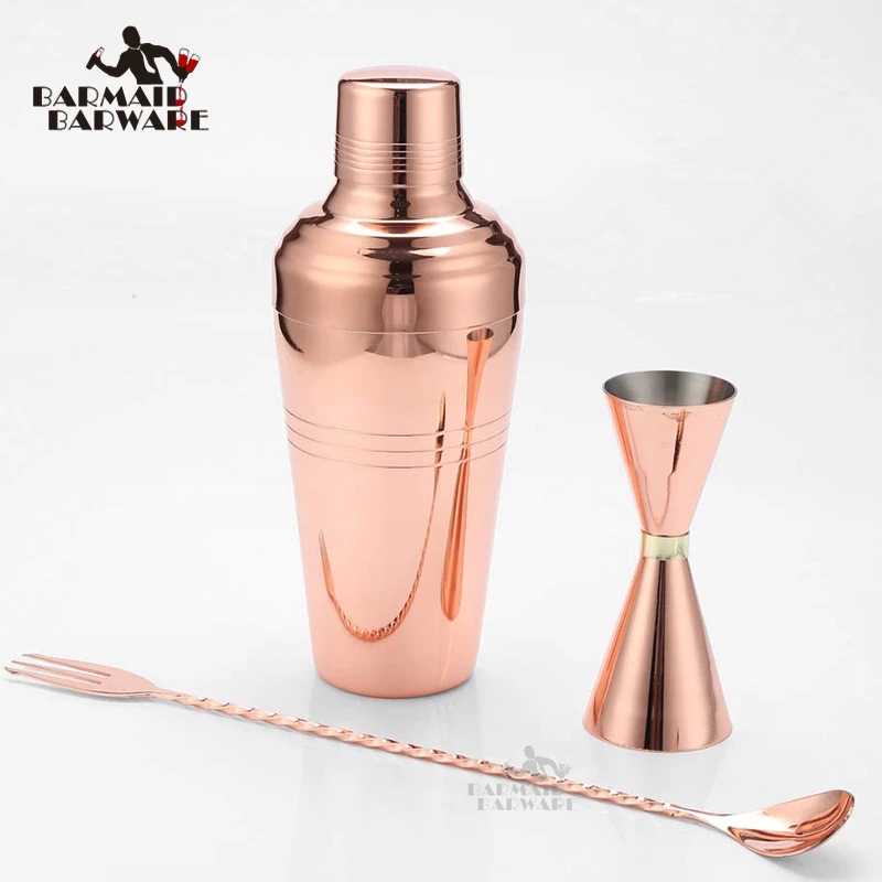 Bar Set Premium Copper Plated Shaker Barware Set 3 Pieces Bartender