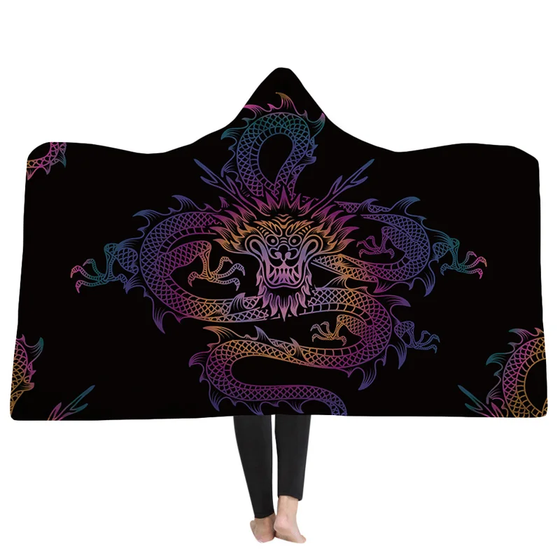 EHOMEBUY New Arrival 3D Blankets Chinese Dragon 3D Printing Hooded