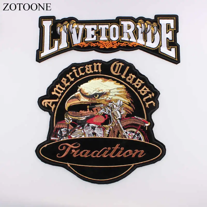 

ZOTOONE Big Motorcycle Patch for Clothing Punk Biker Patch Iron on Embroidered Live To Ride American Classic for Jean Jackets B