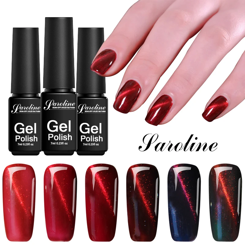 Saroline Lucky Red Cat's Eye лак геллак 3D магнит кошачий глаз гель для ногтей 7 мл УФ