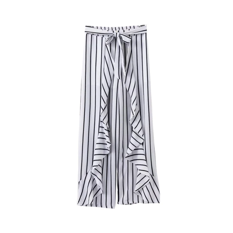 High Waist Women Casual Vertical Stripes Loose Wide Leg