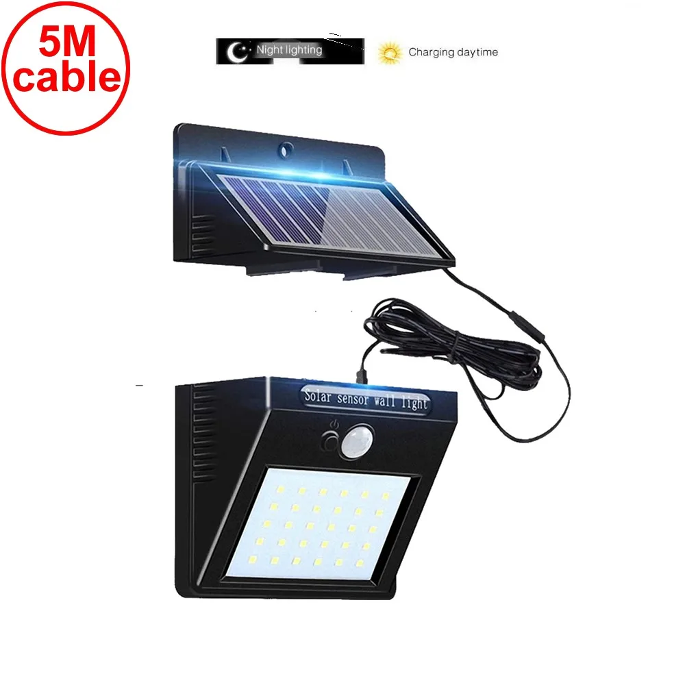 

30 led 500lm solar light split mount pIR motion 3 sensor LED Solar Wall La IP street wall indoor lamp bulb strings for patio new