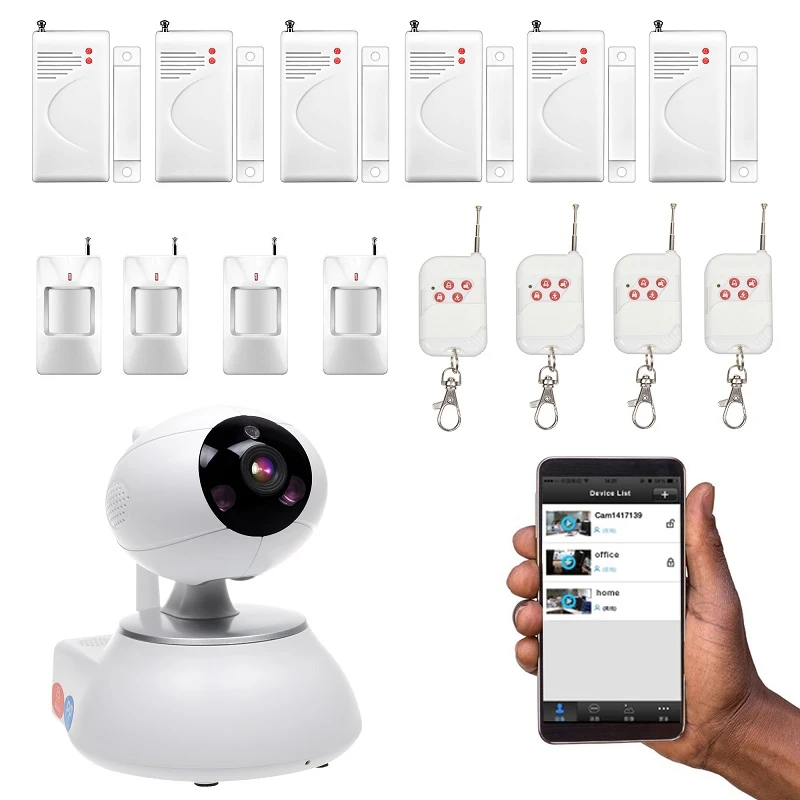 Pan Tilt Home Wireless IP Camera with Door/Window Sensor PIR Detector Security System Mobile Remote Control 720P With Free Ship
