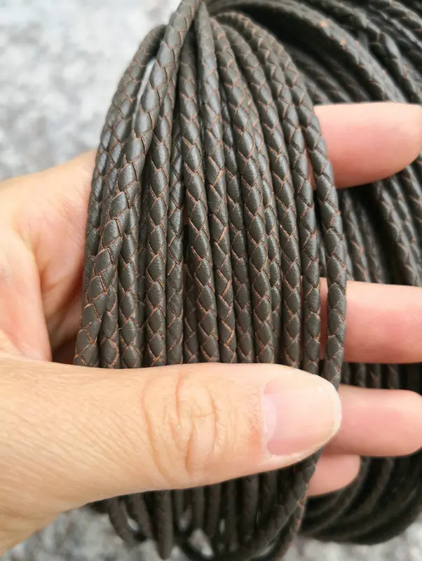

3mm Round Braided Real Leather Bolo Cord Genuine Leather Strip For Necklace Bracelet dark Military green Color
