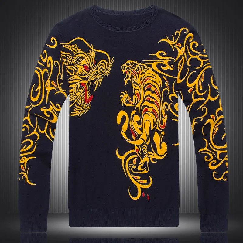 Китайский Стиль осенне-зимний модный Повседневный качественный свитер с рисунком орла и бриллиантами, свитер с принтом для мужчин m-xxxl