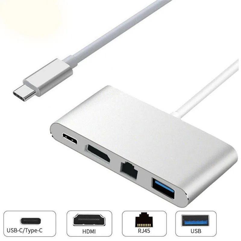 Basix 4 в 1 USB C адаптер концентратор 3 Type к HDMI 4K + Gigabit Ethernet RJ45 0 многопортовый цифровой