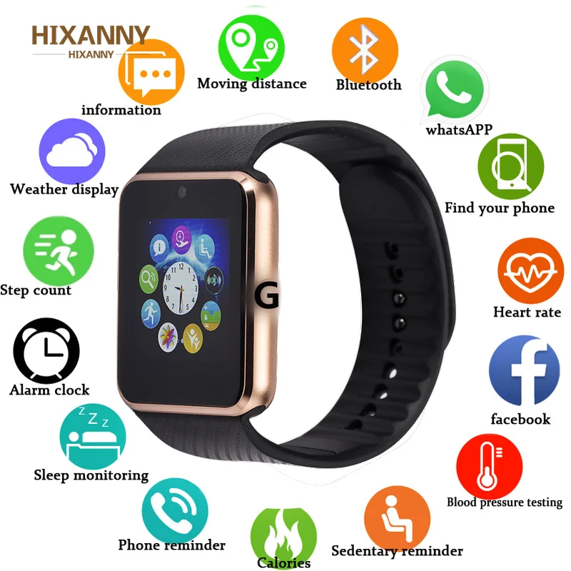 

HIXANNY Bluetooth GT08 Smart Clock Telephone Best Smartwatch 2019 Sim Map Map Camera Smart Clock for Apple Clock iphone Android