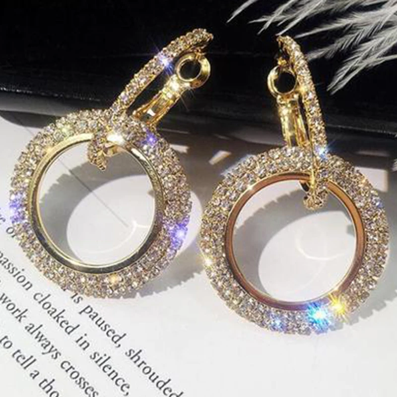 

elegant crystal earrings gold silver color metal circle earrings round geometry drop earrings wedding party eardrop for woman
