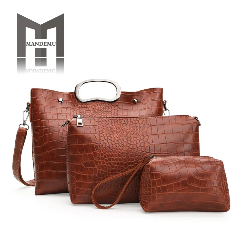 

Casual Large Capacity Women Tote 3 Sets Shoulder Bags PU Leather Ladies Handbag Messenger Bag Female Soft Shopping Crossbody Bag