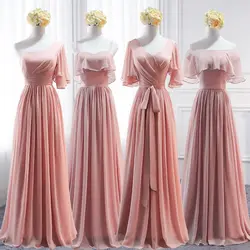 Новый пыльный розовый с открытыми плечами халат De Soriee шифон А-силуэта Длинные свадебные платья Половина рукава Vestidos De Festa Выпускные платья