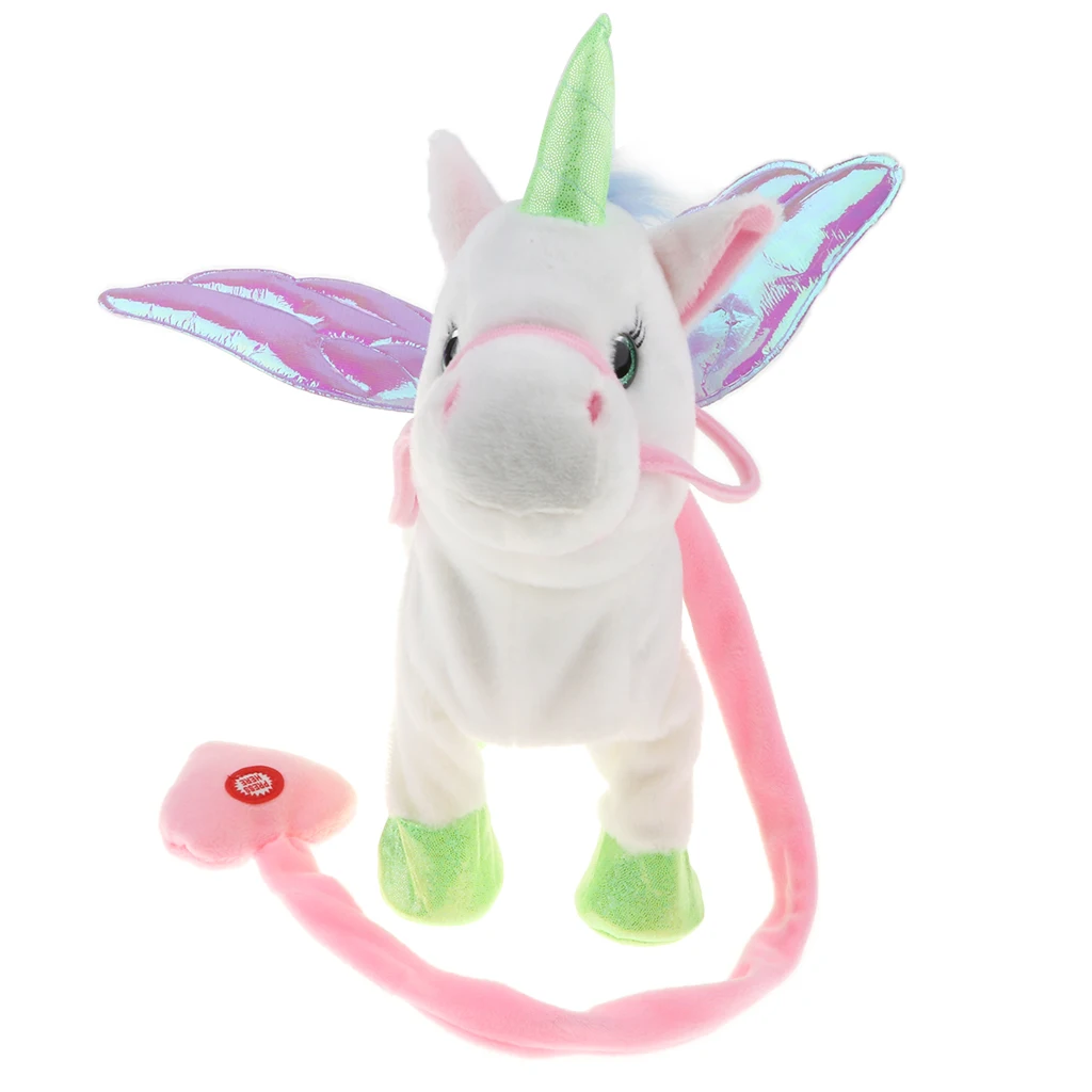 Electric Walking Singing Unicorn Musical Animal Toy Plush Stuffed Interactive Electronic Horse Robot Doll Boys Girl Gift - White