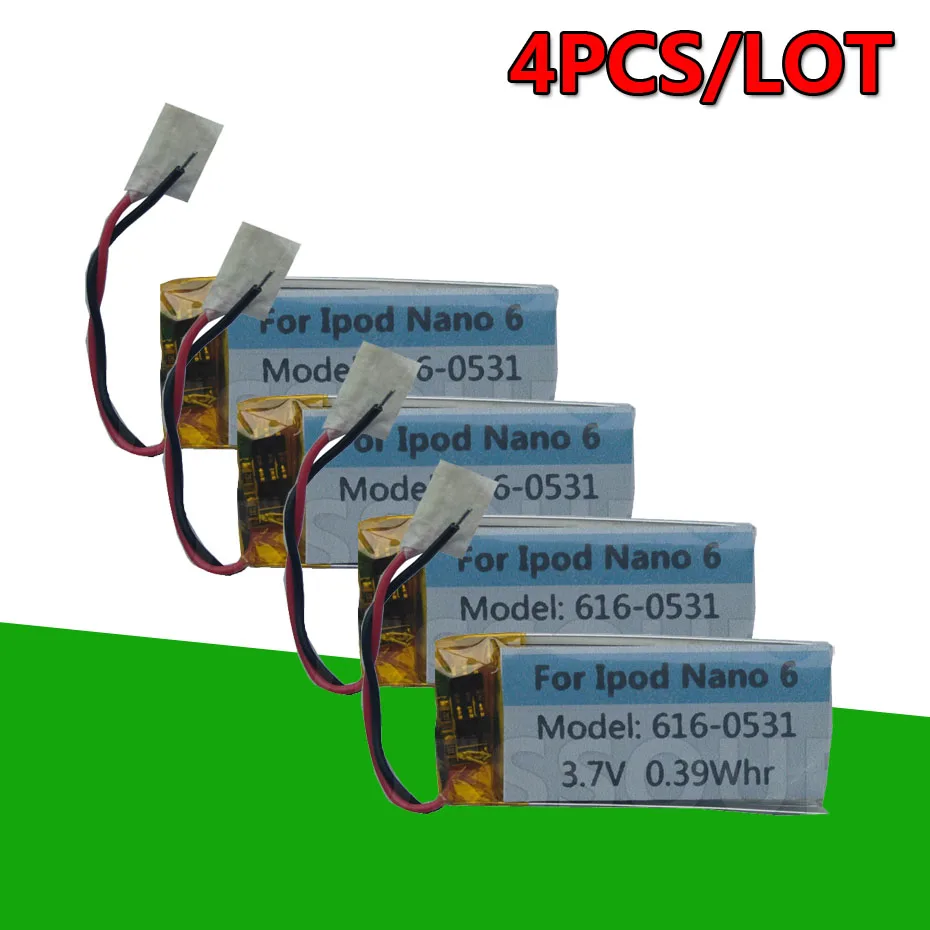 

4PCS/LOT 616-0531 0.39Whr Battery For Apple iPod Nano 6 6th Gen 8GB 16GB mp3 mp4 Batterie Nano6 Nano6th Accumulator AKKU