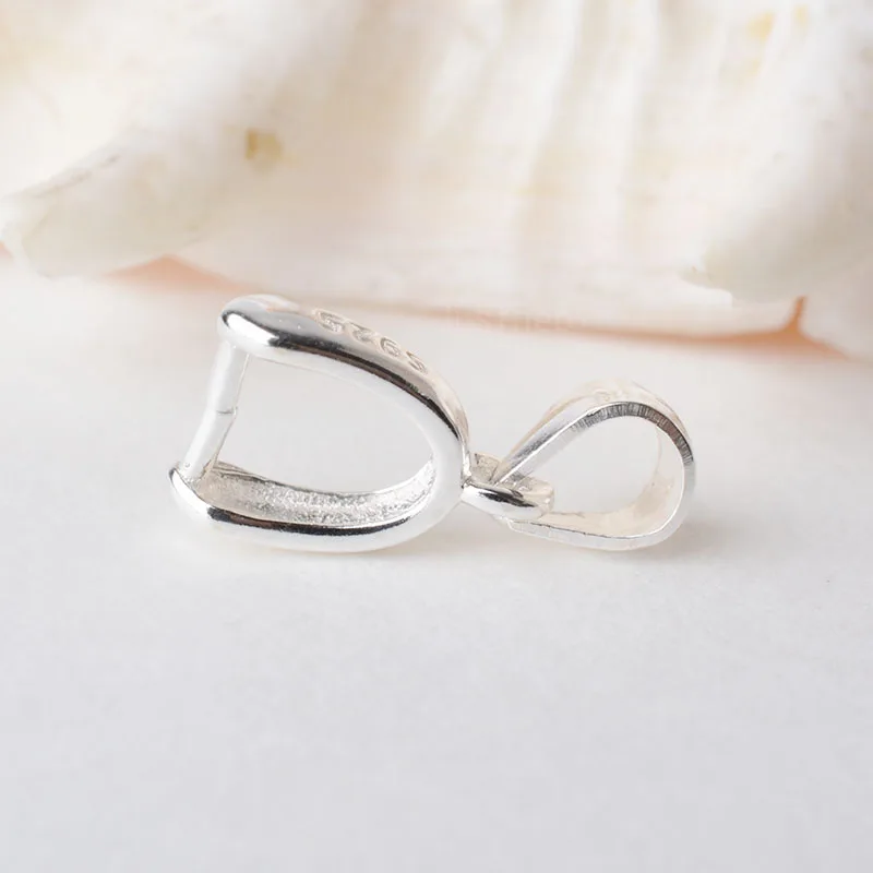 solid 925 sterling silver bail pendant clasp connector, pinch bail with