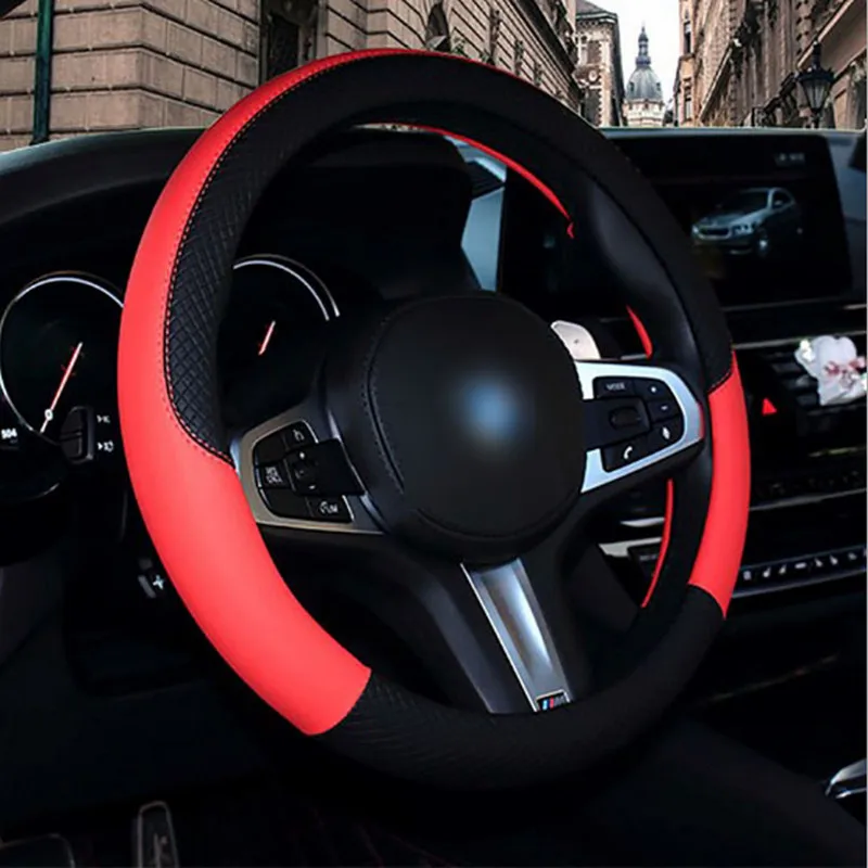 

PU Leather Universal Car Steering-wheel Cover 38CM Car-styling Sport Auto Steering Wheel Covers Anti-Slip Automotive Accessories