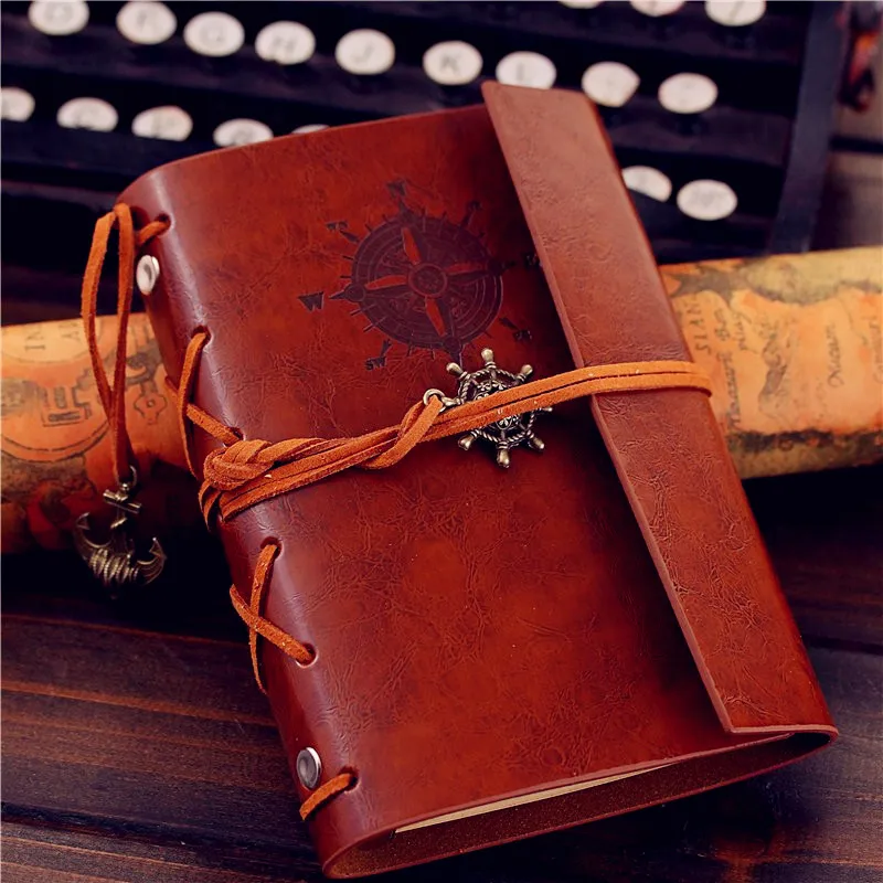 

Creative Retro Spiral Journal Diary Book Notepad Vintage Pirate Replaceable Traveler PU Leather Cover Blank Kraft paper inner