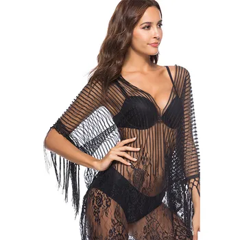 

2019 New Arrival Women Fashion Sexy Bathing Swimsuit Swimwear Crochet Smock Fringed Beach Cover Up Stitching Smock #0116 A#487